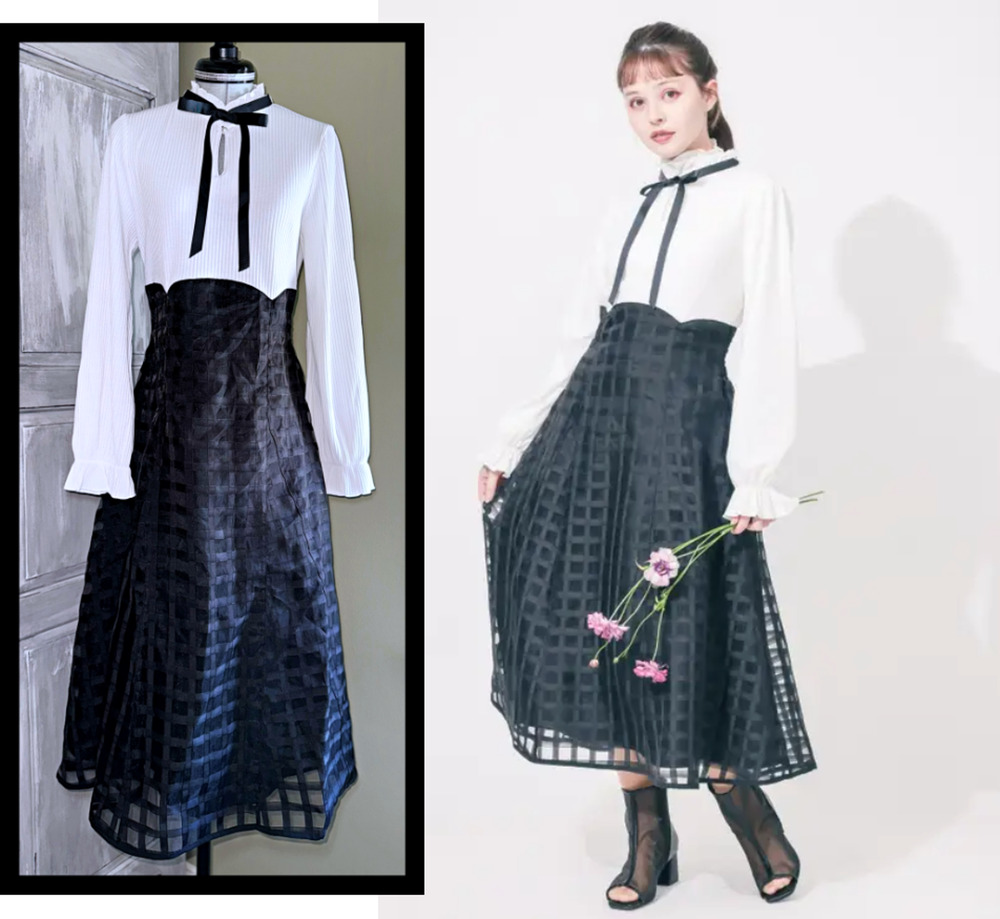 Axes Femme Sheer Check Panel Docking Dress Size M Jfashion Himekaji Girly Kei